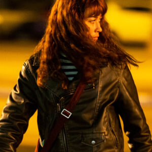 Olga Kurylenko Paradox Effect Movie Karina Black Leather Biker Jacket