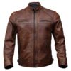 Mens Brown Motorcycle Quilted Cafe Racer Jacket