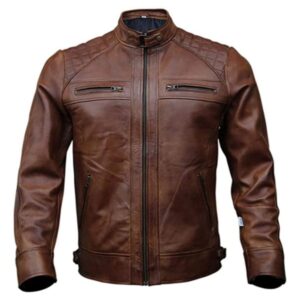 Mens Brown Motorcycle Quilted Cafe Racer Jacket