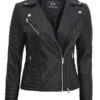 Womens Quilted Biker Black Leather Jacket