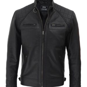 Classic Men's Black Cafe Racer Biker Jacket