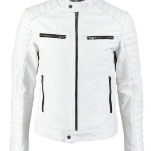 Mens Cafe Racer White Leather Jacket