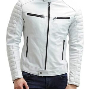 Motorcycle Men White Soft Lambskin Biker Leather Jacket