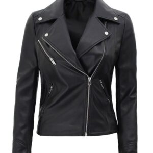 Women's Black Asymmetrical Biker Leather Jacket